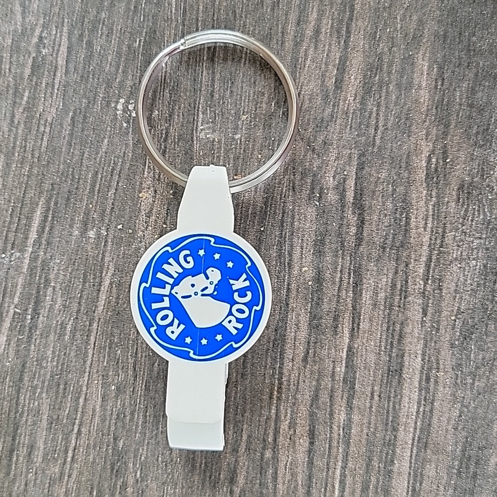 Rolling Rock Beer Bottle Opener Keychain Tool. Condition is "New".